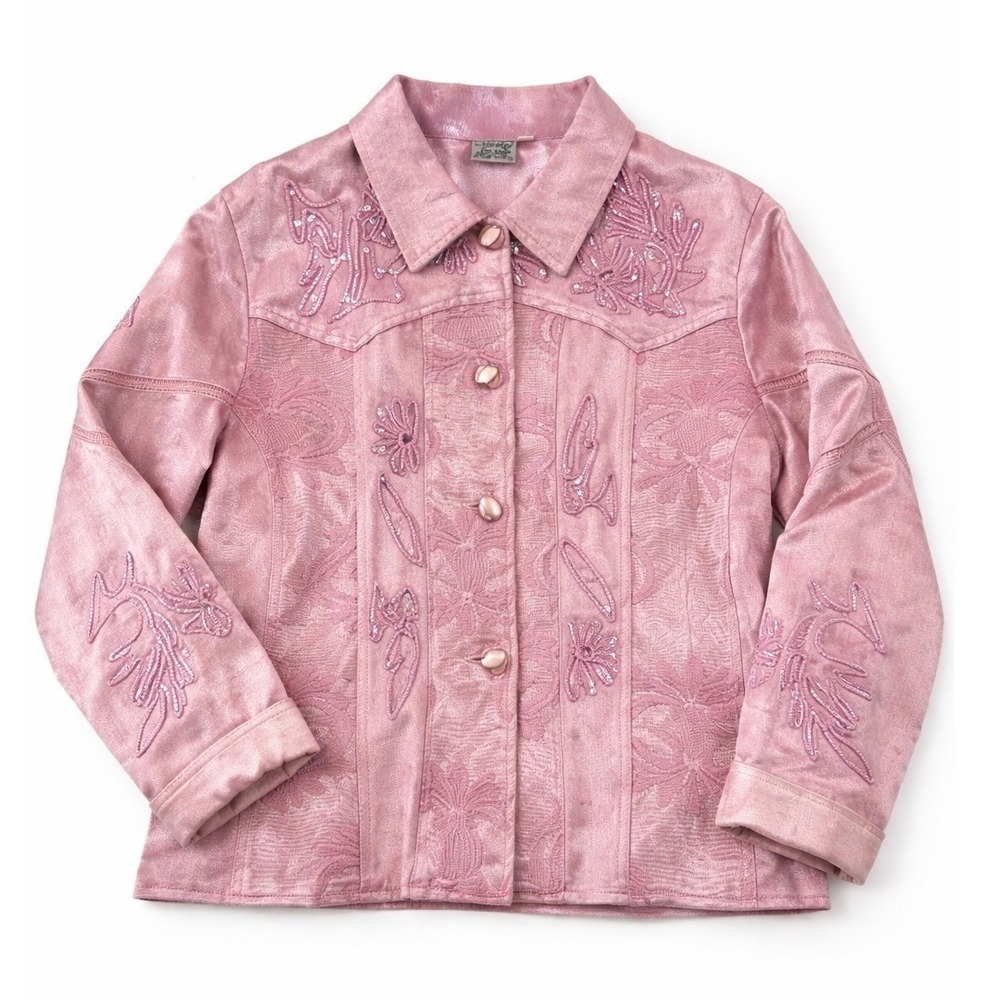 Parsley & Sage Vintage 90s Women's Med Pink Embroidered Fairycore Boho Jacket